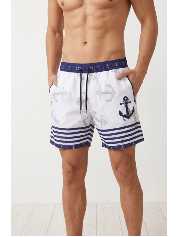 Erkek Deniz Şortu Fermuarlı Cepli File Astarlı Hızlı Kuruyan Premium - Beyaz