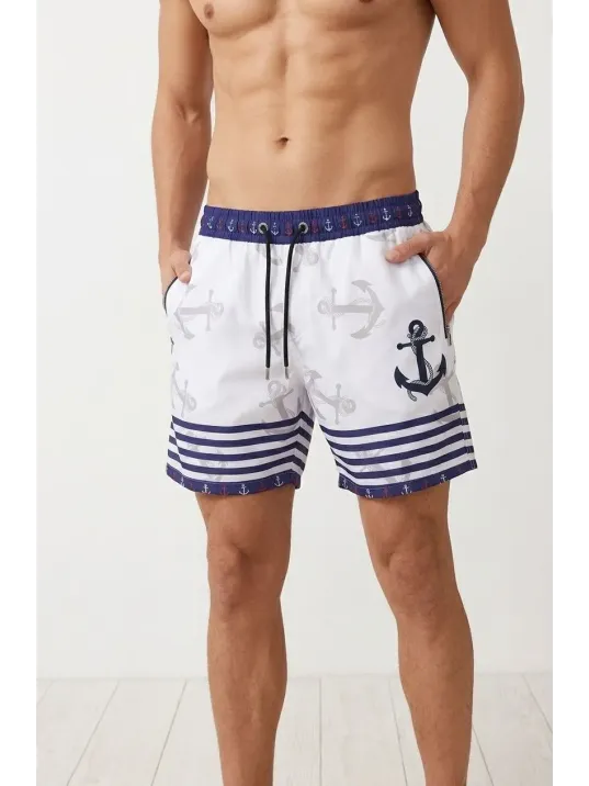 Erkek Deniz Şortu Fermuarlı Cepli File Astarlı Hızlı Kuruyan Premium - Beyaz Erkek Deniz Şortu Fermuarlı Cepli File Astarlı Hızlı Kuruyan Premium - Beyaz
