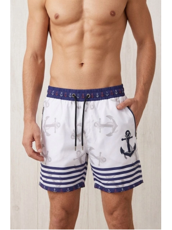 Erkek Deniz Şortu Fermuarlı Cepli File Astarlı Hızlı Kuruyan Premium - Beyaz