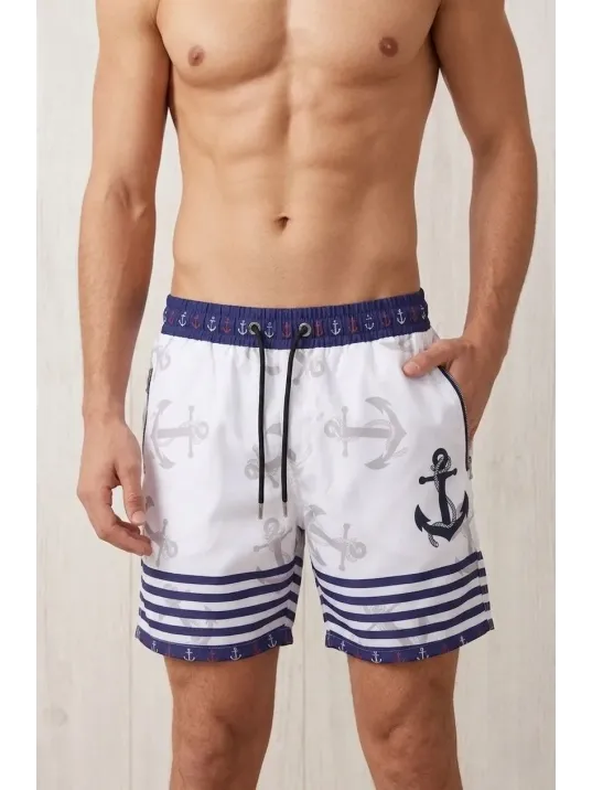 Erkek Deniz Şortu Fermuarlı Cepli File Astarlı Hızlı Kuruyan Premium - Beyaz Erkek Deniz Şortu Fermuarlı Cepli File Astarlı Hızlı Kuruyan Premium - Beyaz