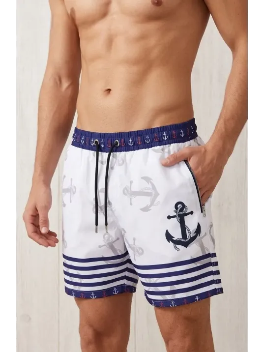 Erkek Deniz Şortu Fermuarlı Cepli File Astarlı Hızlı Kuruyan Premium - Beyaz Erkek Deniz Şortu Fermuarlı Cepli File Astarlı Hızlı Kuruyan Premium - Beyaz