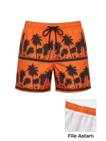 Erkek Deniz Şortu Fermuarlı Cepli File Astarlı Hızlı Kuruyan Premium - Turuncu Erkek Deniz Şortu Fermuarlı Cepli File Astarlı Hızlı Kuruyan Premium - Turuncu