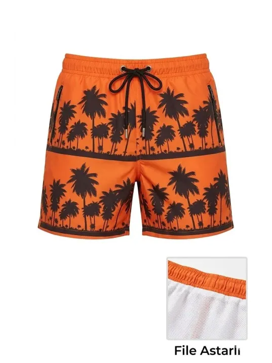 Erkek Deniz Şortu Fermuarlı Cepli File Astarlı Hızlı Kuruyan Premium - Turuncu Erkek Deniz Şortu Fermuarlı Cepli File Astarlı Hızlı Kuruyan Premium - Turuncu