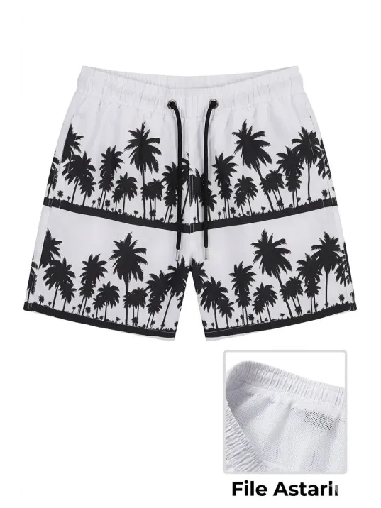 Erkek Deniz Şortu Fermuarlı Cepli File Astarlı Hızlı Kuruyan Premium - Beyaz Erkek Deniz Şortu Fermuarlı Cepli File Astarlı Hızlı Kuruyan Premium - Beyaz