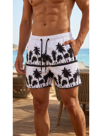 Erkek Deniz Şortu Fermuarlı Cepli File Astarlı Hızlı Kuruyan Premium - Beyaz