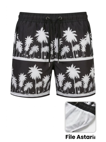 Erkek Deniz Şortu Fermuarlı Cepli File Astarlı Hızlı Kuruyan Premium - Siyah