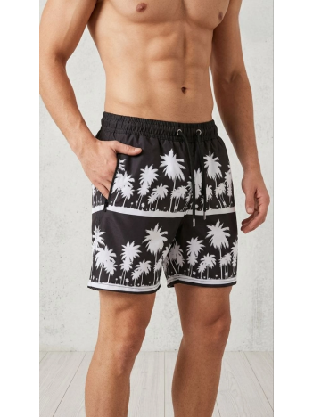 Erkek Deniz Şortu Fermuarlı Cepli File Astarlı Hızlı Kuruyan Premium - Siyah