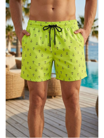 Erkek Deniz Şortu Fermuarlı Cepli File Astarlı Hızlı Kuruyan Premium - Neon Yeşili