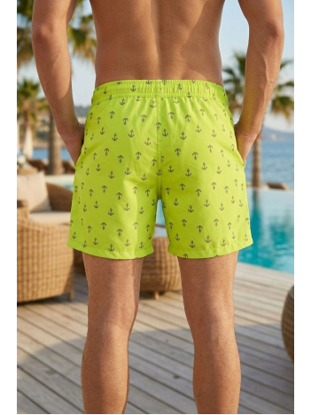 Erkek Deniz Şortu Fermuarlı Cepli File Astarlı Hızlı Kuruyan Premium - Neon Yeşili