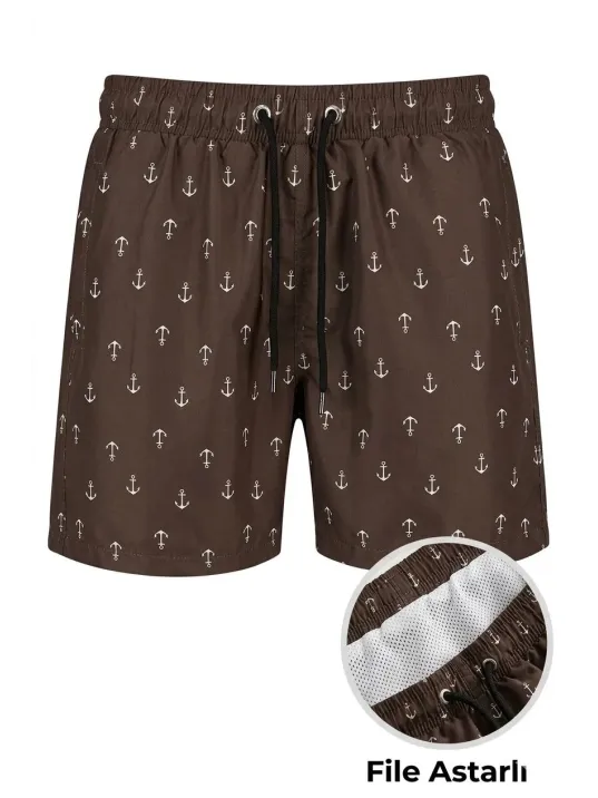 Erkek Deniz Şortu Fermuarlı Cepli File Astarlı Hızlı Kuruyan Premium - Kahverengi Erkek Deniz Şortu Fermuarlı Cepli File Astarlı Hızlı Kuruyan Premium - Kahverengi