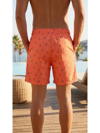 Erkek Deniz Şortu Fermuarlı Cepli File Astarlı Hızlı Kuruyan Premium - Turuncu