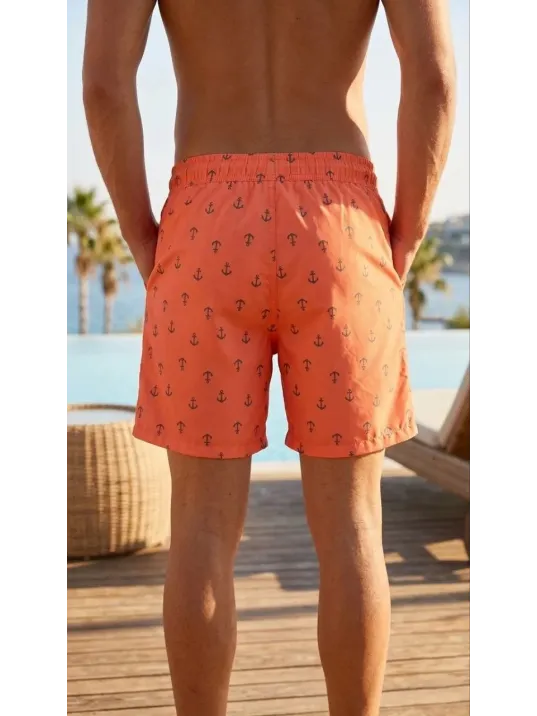 Erkek Deniz Şortu Fermuarlı Cepli File Astarlı Hızlı Kuruyan Premium - Turuncu