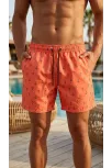 Erkek Deniz Şortu Fermuarlı Cepli File Astarlı Hızlı Kuruyan Premium - Turuncu
