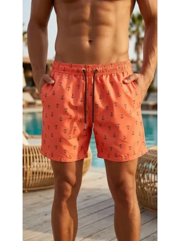 Erkek Deniz Şortu Fermuarlı Cepli File Astarlı Hızlı Kuruyan Premium - Turuncu