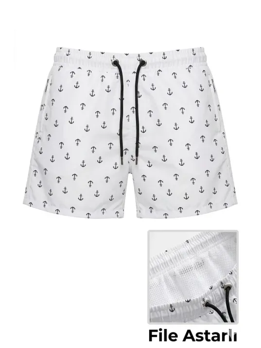 Erkek Deniz Şortu Fermuarlı Cepli File Astarlı Hızlı Kuruyan Premium - Beyaz Erkek Deniz Şortu Fermuarlı Cepli File Astarlı Hızlı Kuruyan Premium - Beyaz