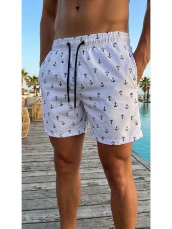 Erkek Deniz Şortu Fermuarlı Cepli File Astarlı Hızlı Kuruyan Premium - Beyaz