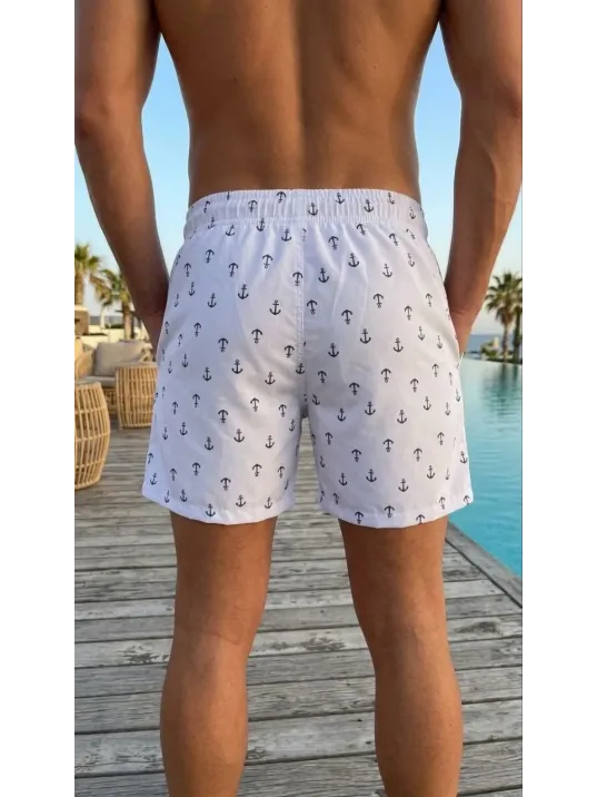 Erkek Deniz Şortu Fermuarlı Cepli File Astarlı Hızlı Kuruyan Premium - Beyaz Erkek Deniz Şortu Fermuarlı Cepli File Astarlı Hızlı Kuruyan Premium - Beyaz
