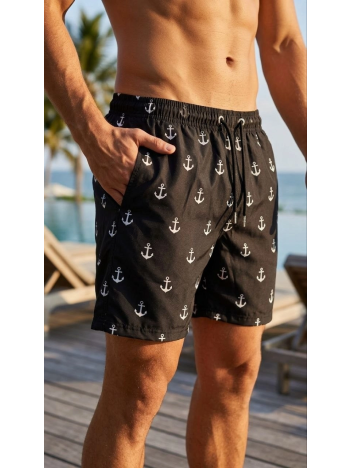 Erkek Deniz Şortu Fermuarlı Cepli File Astarlı Hızlı Kuruyan Premium - Siyah