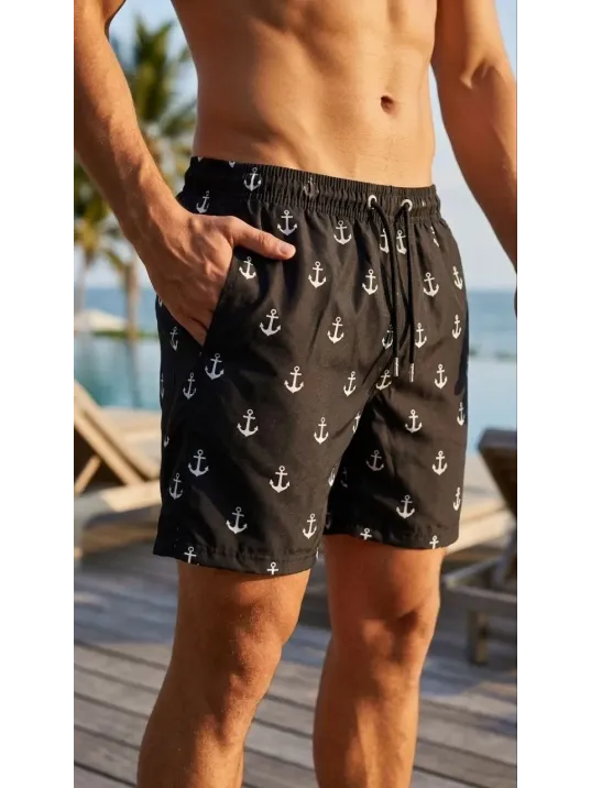 Erkek Deniz Şortu Fermuarlı Cepli File Astarlı Hızlı Kuruyan Premium - Siyah Erkek Deniz Şortu Fermuarlı Cepli File Astarlı Hızlı Kuruyan Premium - Siyah