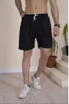 Erkek Deniz Şortu Fermuarlı Cepli File Astarlı - Siyah