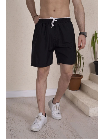 Erkek Deniz Şortu Fermuarlı Cepli File Astarlı - Siyah
