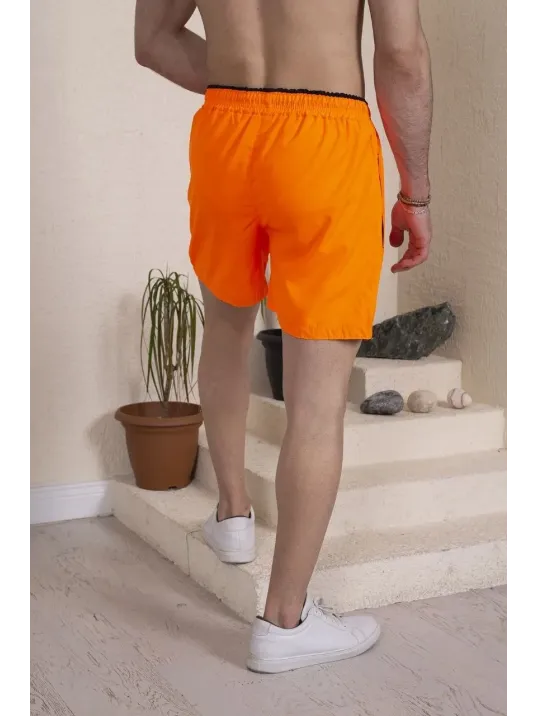 Erkek Deniz Şortu Fermuarlı Cepli File Astarlı - Turuncu