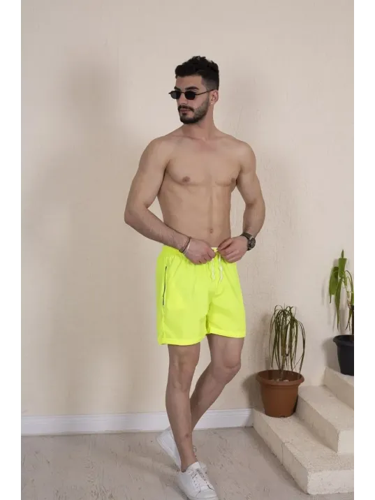 Erkek Deniz Şortu Fermuarlı Cepli File Astarlı - Neon Yeşili Erkek Deniz Şortu Fermuarlı Cepli File Astarlı - Neon Yeşili
