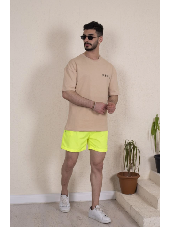 Erkek Deniz Şortu Fermuarlı Cepli File Astarlı - Neon Yeşili