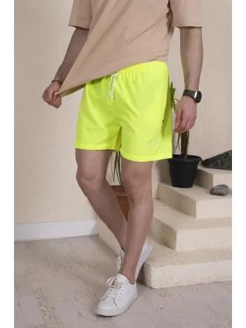 Erkek Deniz Şortu Fermuarlı Cepli File Astarlı - Neon Yeşili