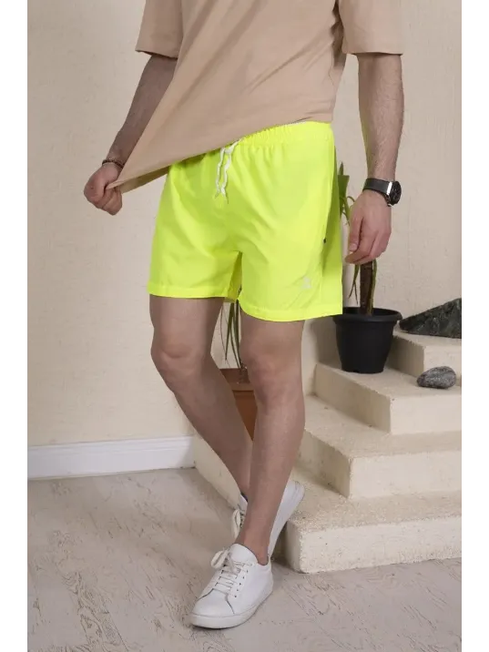 Erkek Deniz Şortu Fermuarlı Cepli File Astarlı - Neon Yeşili Erkek Deniz Şortu Fermuarlı Cepli File Astarlı - Neon Yeşili