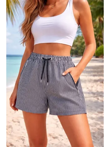 Kadın Deniz Şortu Fermuarlı Cepli File Astarlı Hızlı Kuruyan Premium - Siyah