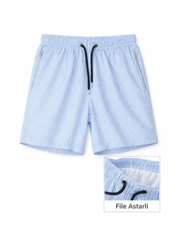 Kadın Deniz Şortu Fermuarlı Cepli File Astarlı Hızlı Kuruyan Premium - Bebek Mavisi