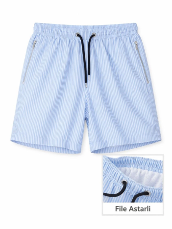 Kadın Deniz Şortu Fermuarlı Cepli File Astarlı Hızlı Kuruyan Premium - Bebek Mavisi