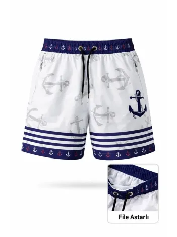 Kadın Deniz Şortu Fermuarlı Cepli File Astarlı Hızlı Kuruyan Premium - Beyaz