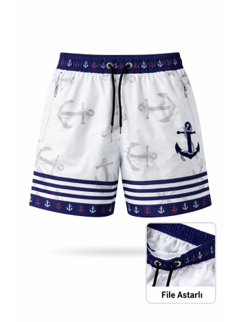 Kadın Deniz Şortu Fermuarlı Cepli File Astarlı Hızlı Kuruyan Premium - Beyaz