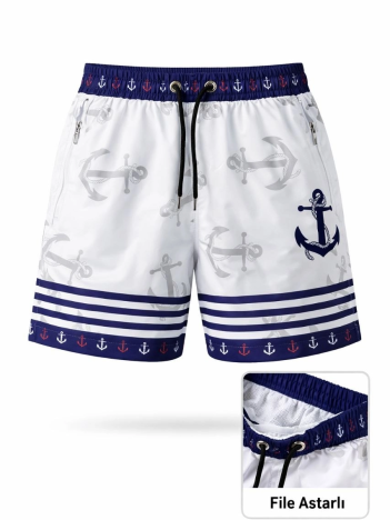 Kadın Deniz Şortu Fermuarlı Cepli File Astarlı Hızlı Kuruyan Premium - Beyaz
