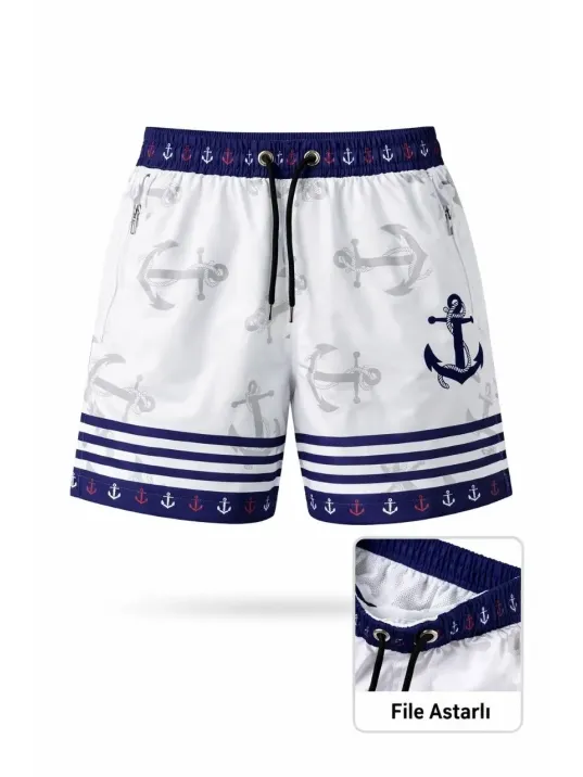 Kadın Deniz Şortu Fermuarlı Cepli File Astarlı Hızlı Kuruyan Premium - Beyaz