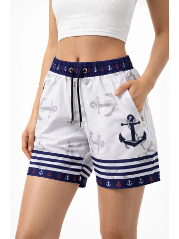 Kadın Deniz Şortu Fermuarlı Cepli File Astarlı Hızlı Kuruyan Premium - Beyaz