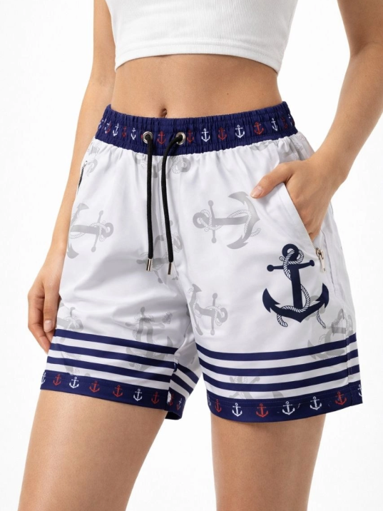 Kadın Deniz Şortu Fermuarlı Cepli File Astarlı Hızlı Kuruyan Premium - Beyaz