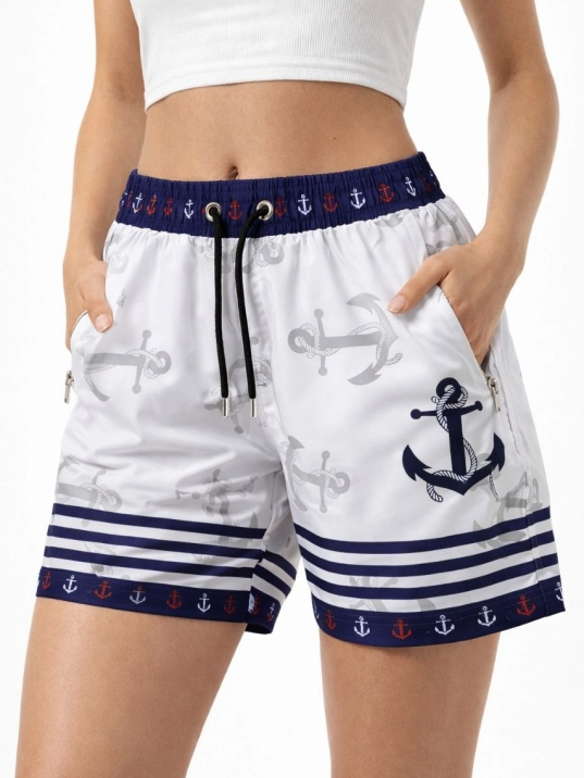 Kadın Deniz Şortu Fermuarlı Cepli File Astarlı Hızlı Kuruyan Premium - Beyaz