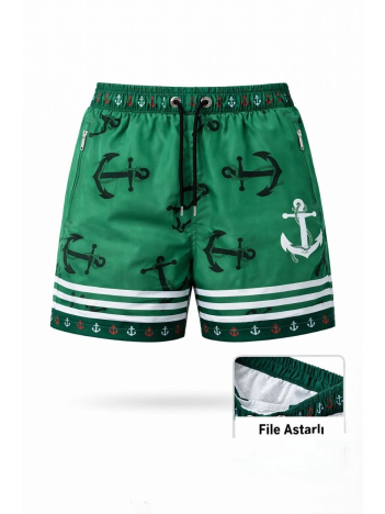 Kadın Deniz Şortu Fermuarlı Cepli File Astarlı Hızlı Kuruyan Premium - Yeşil