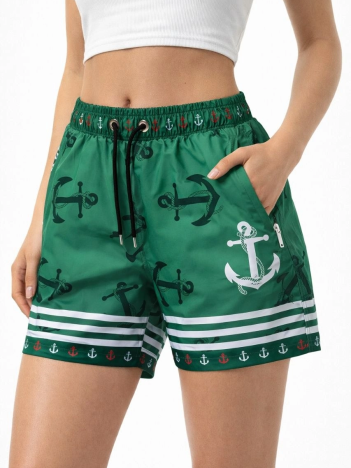 Kadın Deniz Şortu Fermuarlı Cepli File Astarlı Hızlı Kuruyan Premium - Yeşil
