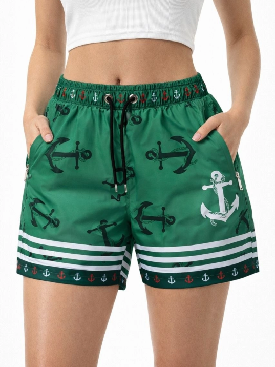 Kadın Deniz Şortu Fermuarlı Cepli File Astarlı Hızlı Kuruyan Premium - Yeşil