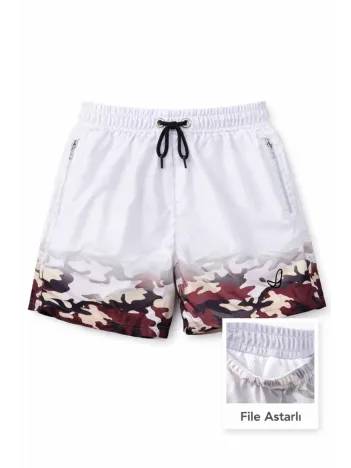 Kadın Deniz Şortu Fermuarlı Cepli File Astarlı Hızlı Kuruyan Premium - Beyaz