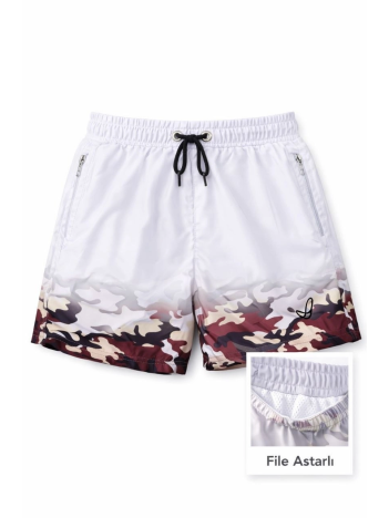 Kadın Deniz Şortu Fermuarlı Cepli File Astarlı Hızlı Kuruyan Premium - Beyaz