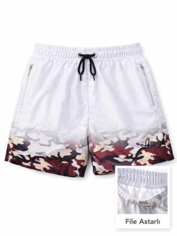 Kadın Deniz Şortu Fermuarlı Cepli File Astarlı Hızlı Kuruyan Premium - Beyaz