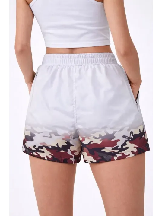 Kadın Deniz Şortu Fermuarlı Cepli File Astarlı Hızlı Kuruyan Premium - Beyaz