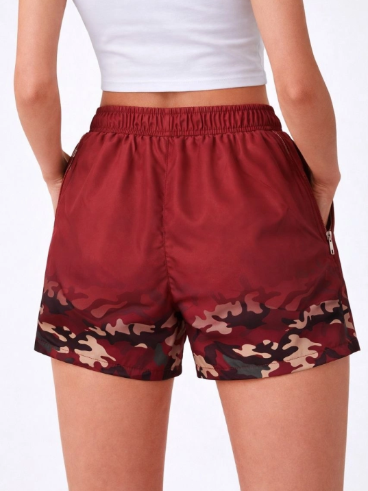 Kadın Deniz Şortu Fermuarlı Cepli File Astarlı Hızlı Kuruyan Premium - Bordo