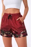 Kadın Deniz Şortu Fermuarlı Cepli File Astarlı Hızlı Kuruyan Premium - Bordo