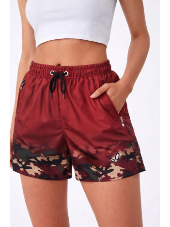 Kadın Deniz Şortu Fermuarlı Cepli File Astarlı Hızlı Kuruyan Premium - Bordo
